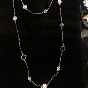 Long silver and crystal necklace